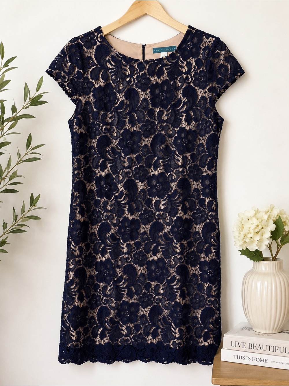 Pim + Larkin Navy Floral Lace Sheath Dress Size 10 Cocktail Wedding Guest